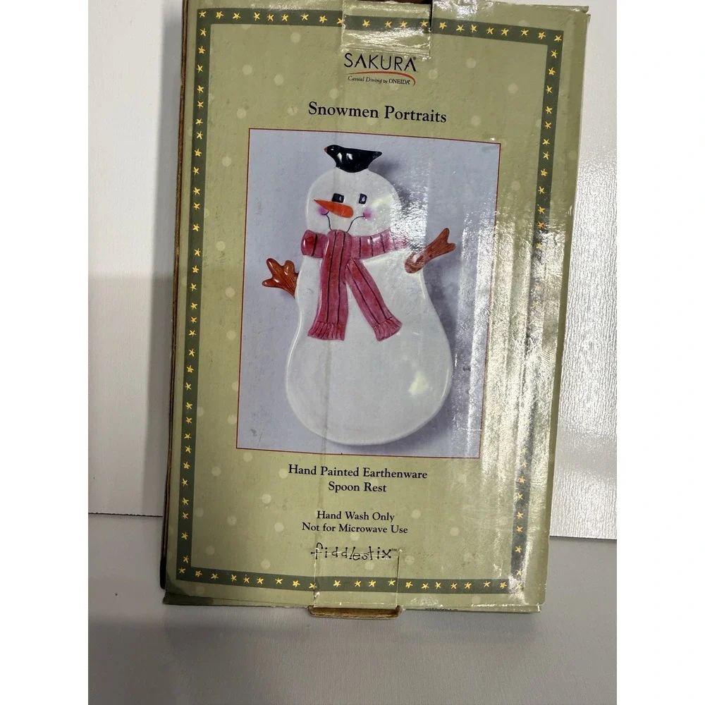 Sakura Oneida Snowmen Portraits Hand Painted Earthenware Spoon Rest Fiddlestix